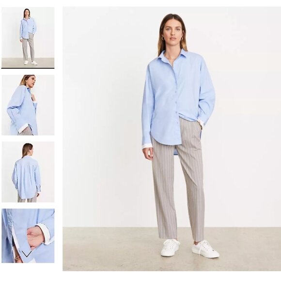 LOFT Versa Poplin Oversized Double Cuff Button Down Tunic Shirt Size Medium M - Picture 1 of 10